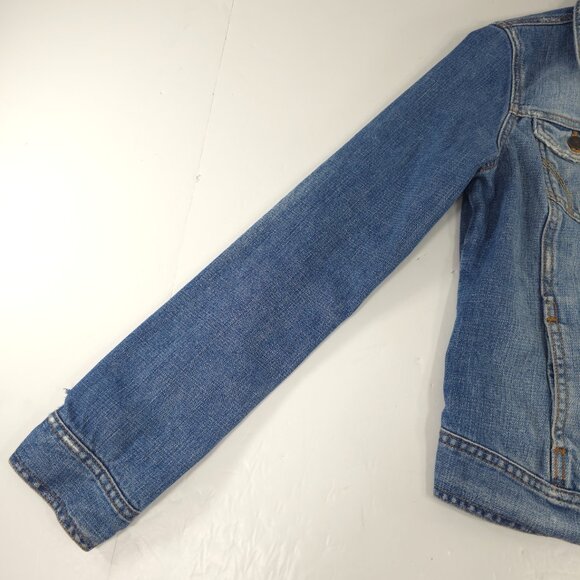 VINTAGE Y2K HOLLISTER BLUE DENIM JACKET WOMENS SIZE MEDIUM POCKETS FLORAL LINING - Picture 10 of 16
